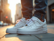 Chaussures Air Force 1 blanches en extérieur urbain