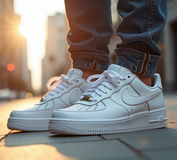Chaussures Air Force 1 blanches en extérieur urbain