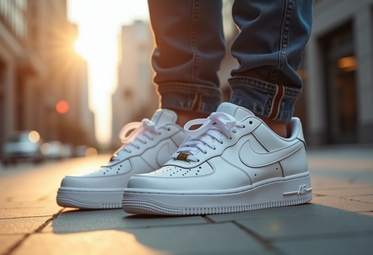 Chaussures Air Force 1 blanches en extérieur urbain