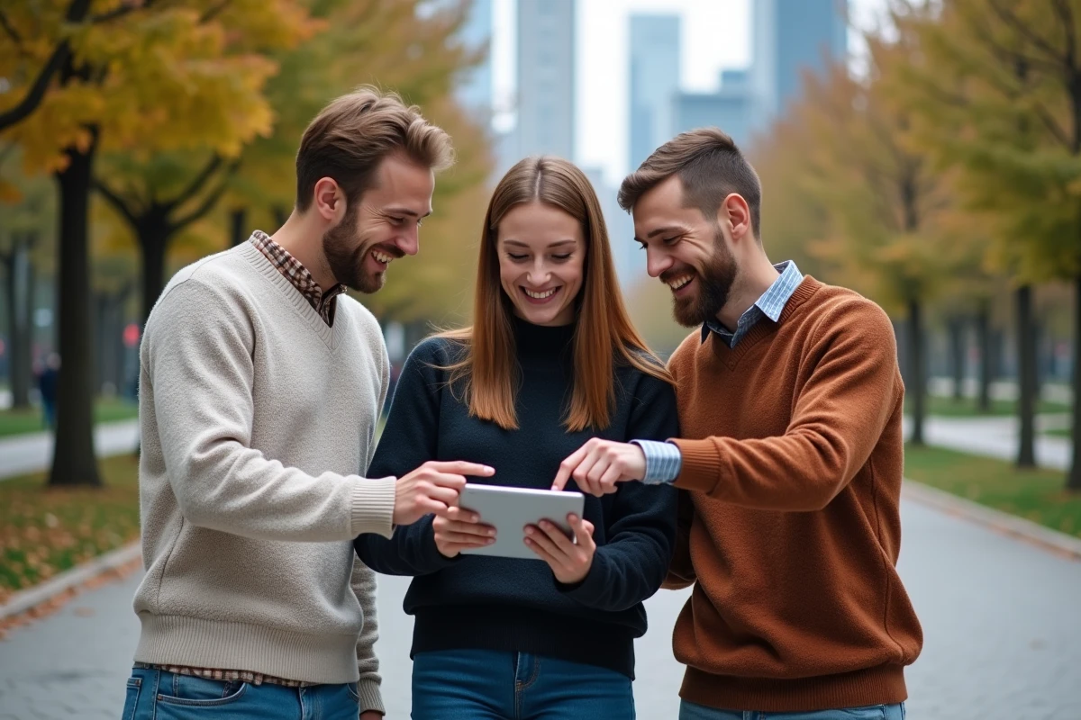 Trois amis souriants autour d