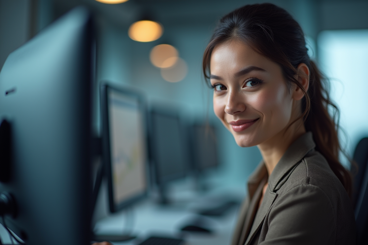 Femme analyste de données souriante en gros plan