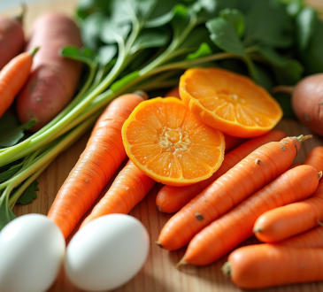 Assortiment coloré d'aliments riches en vitamines sur un plan de travail
