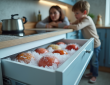 Cuisine moderne avec un freezer entrouvert et glace