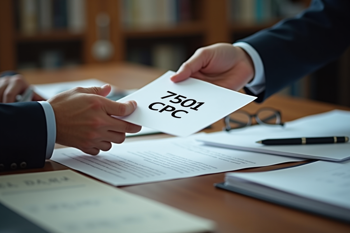 Echange de documents 7501 CPC entre avocats sur un bureau