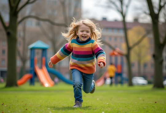 Jeune fille qui rit dans un parc urbain en plein air