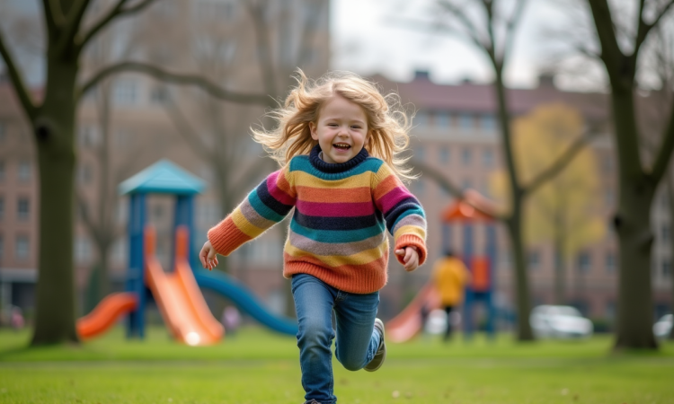 Jeune fille qui rit dans un parc urbain en plein air