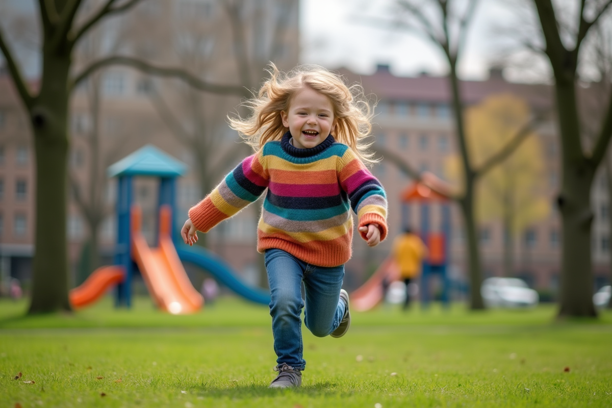 Jeune fille qui rit dans un parc urbain en plein air