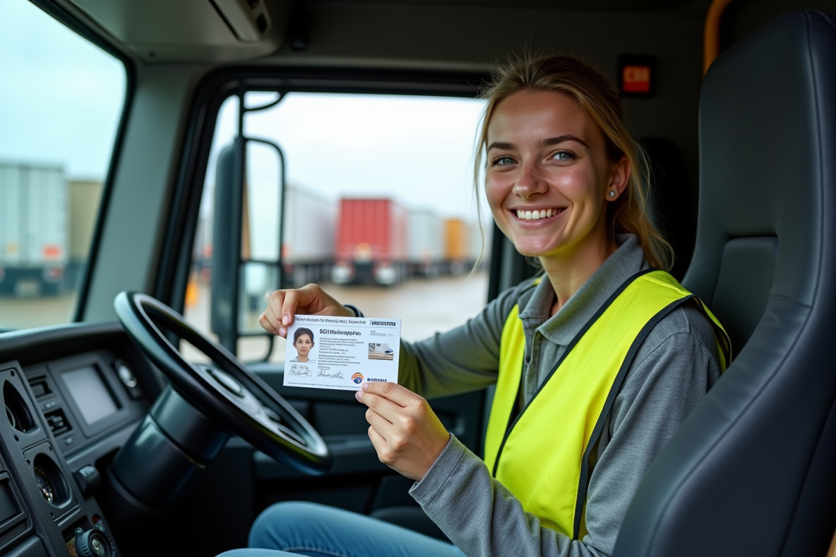 Femme conductrice de camion avec permis BCDE
