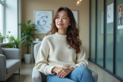 Femme en consultation de fertilite dans un cabinet moderne