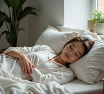 Femme endormie paisiblement dans sa chambre douillette