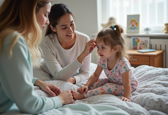 Jeune fille malade avec sa mère dans la chambre
