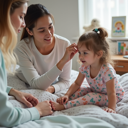 Jeune fille malade avec sa mère dans la chambre