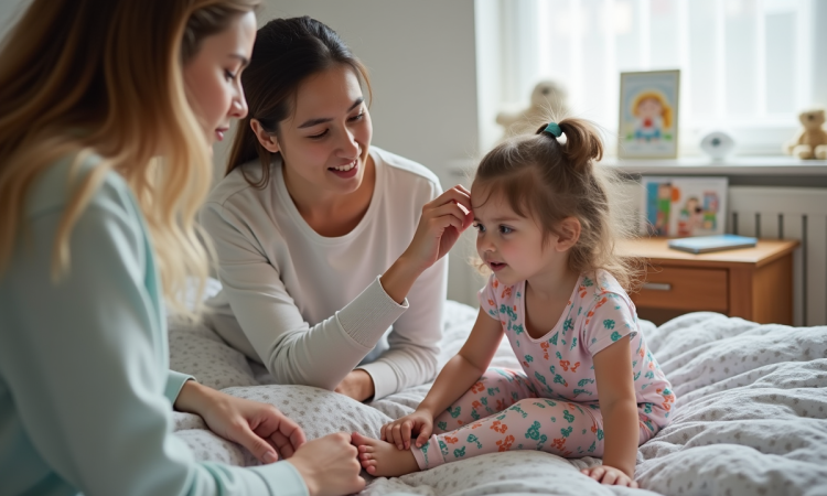 Jeune fille malade avec sa mère dans la chambre