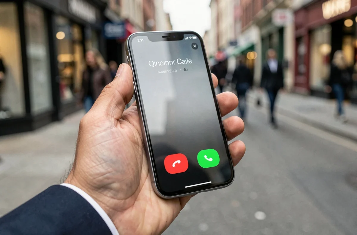 Gros plan d'un smartphone affichant un appel entrant d'un numéro inconnu avec les options d'accepter ou refuser l'appel