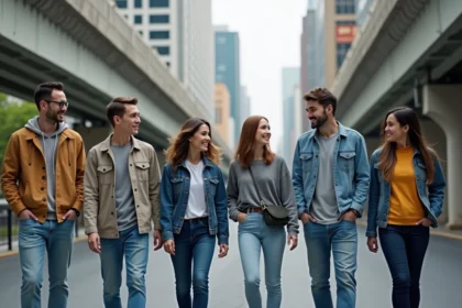 Groupe diversifié sur un pont urbain en ville