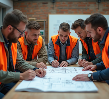 Groupe d adultes en formation construction en intérieur