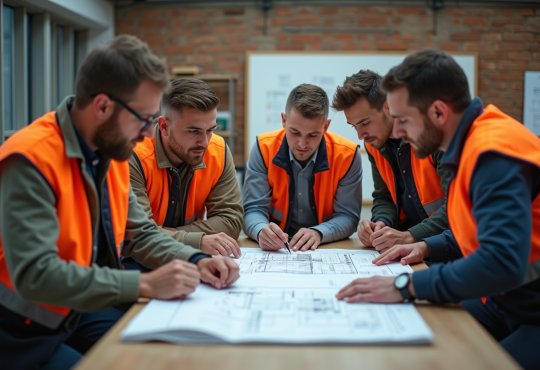 Groupe d adultes en formation construction en intérieur