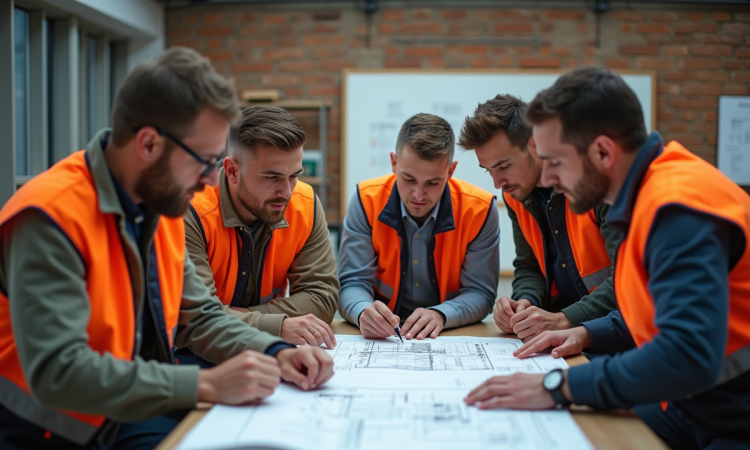 Groupe d adultes en formation construction en intérieur