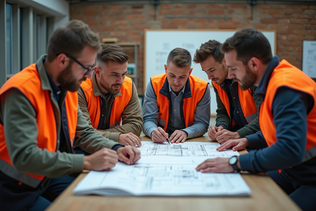 Groupe d adultes en formation construction en intérieur
