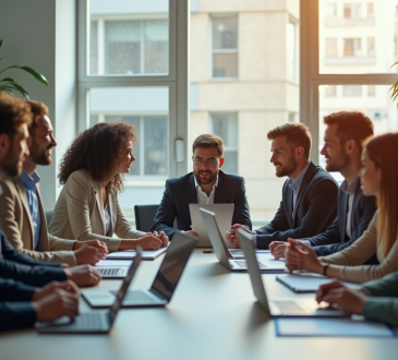 Groupe de jeunes professionnels dans un bureau lumineux