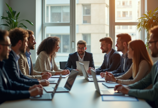 Groupe de jeunes professionnels dans un bureau lumineux
