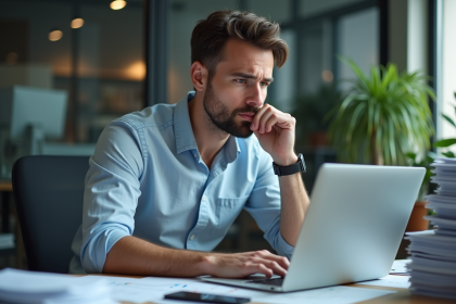 Homme d'affaires regardant des graphiques financiers sur son ordinateur