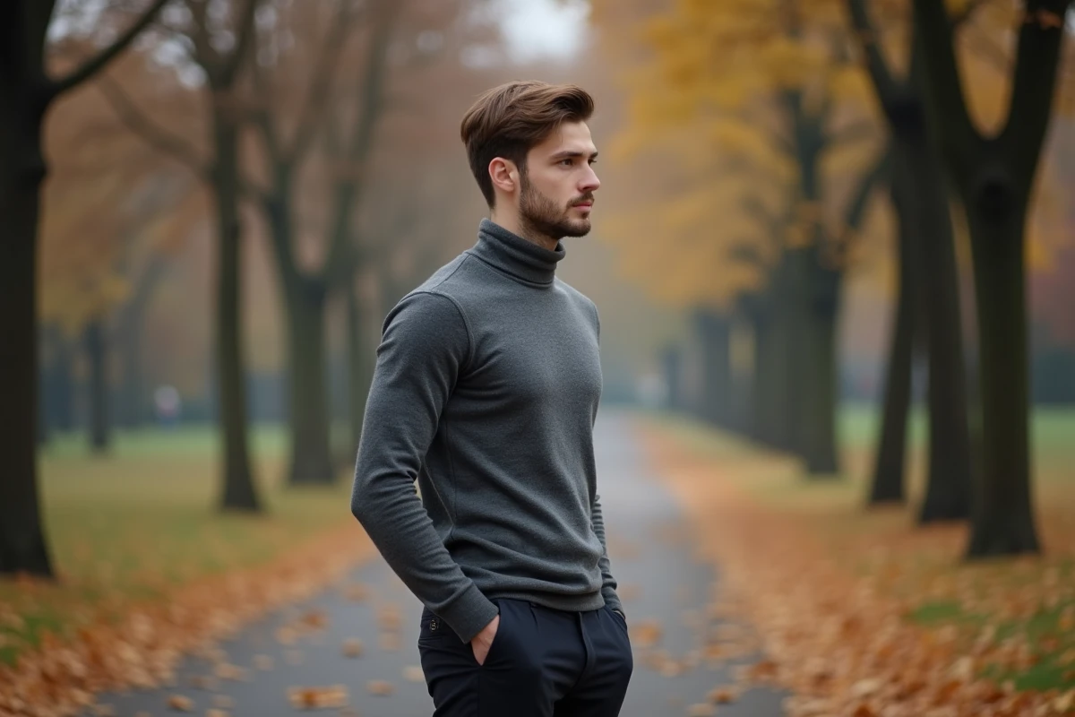 Jeune homme dans un parc automnal avec feuilles mortes
