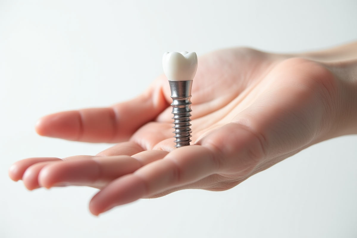 Implant dentaire tenu dans la paume de la main