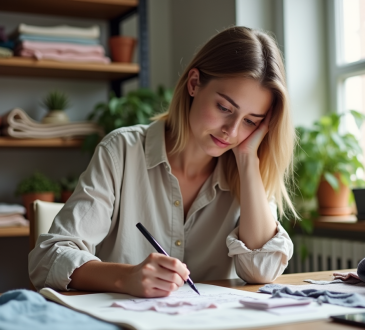Jeune femme créant des designs de mode dans son atelier