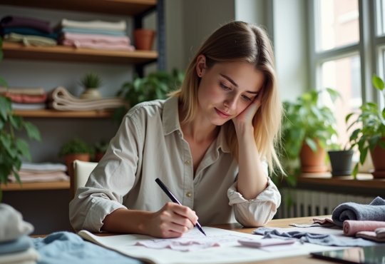 Jeune femme créant des designs de mode dans son atelier
