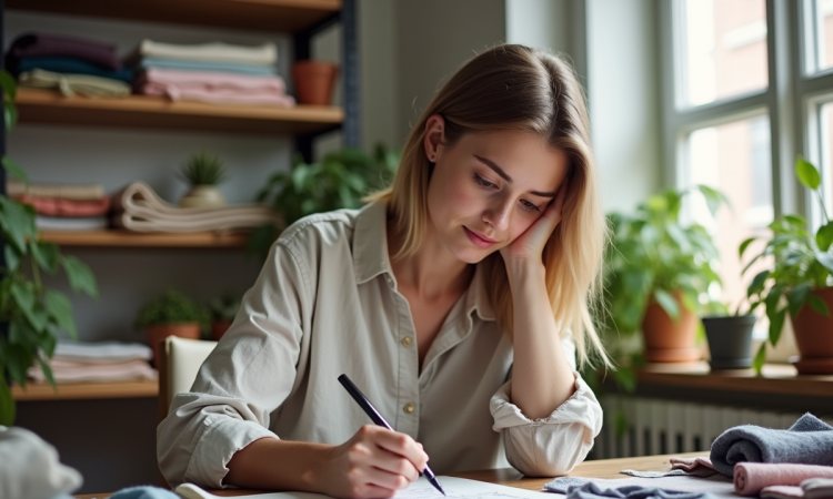Jeune femme créant des designs de mode dans son atelier