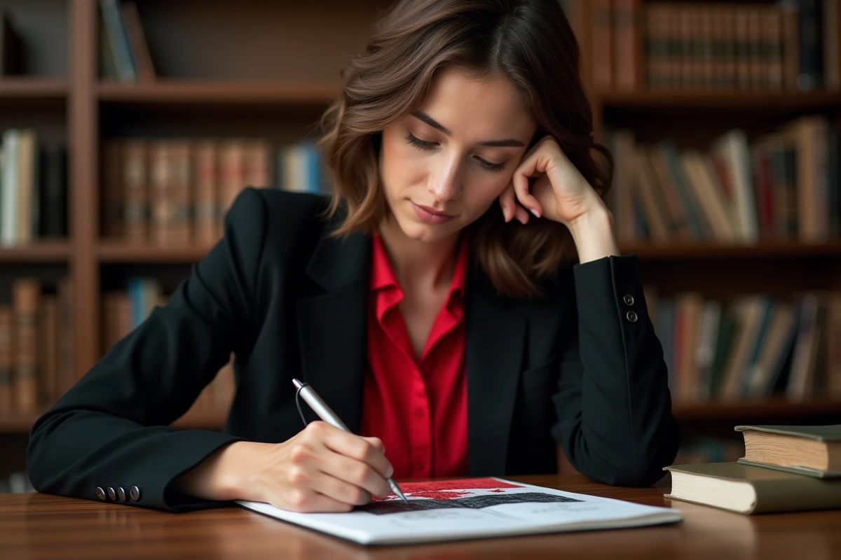 Jeune femme esquissant un drapeau politique dans un bureau