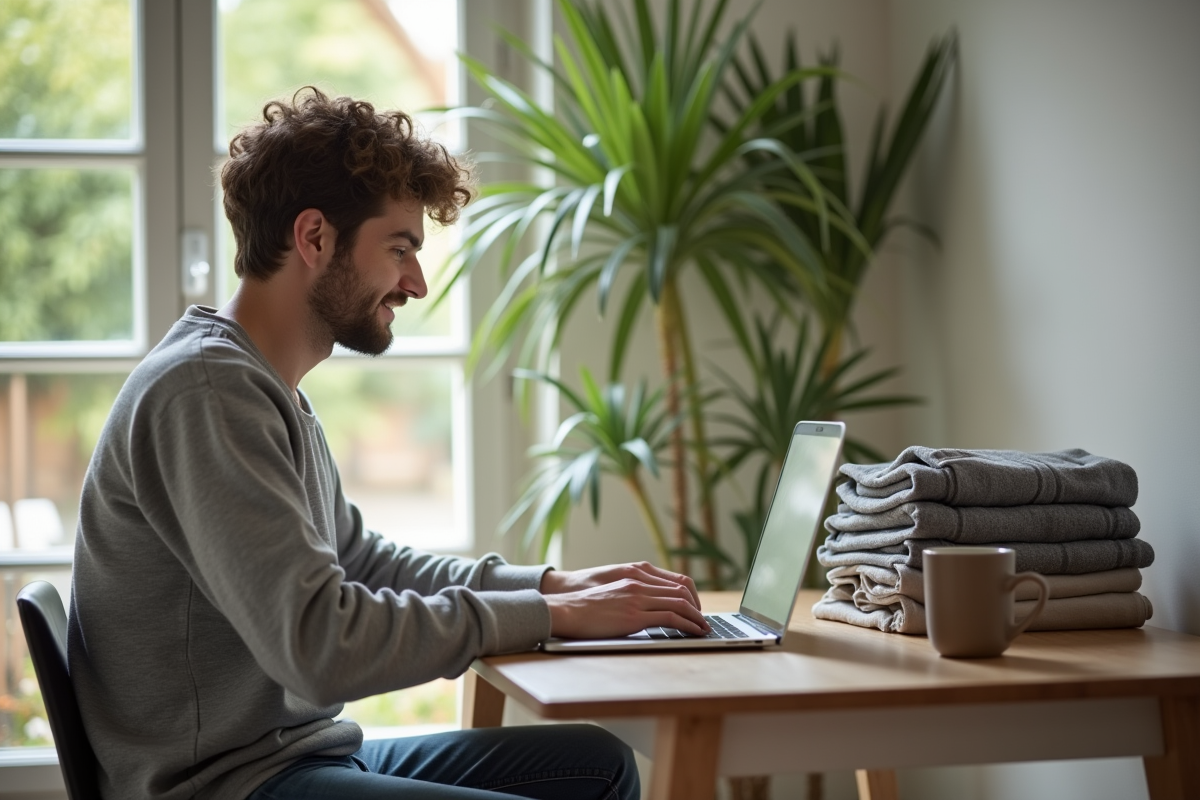 Jeune homme achetant en ligne des vêtements d