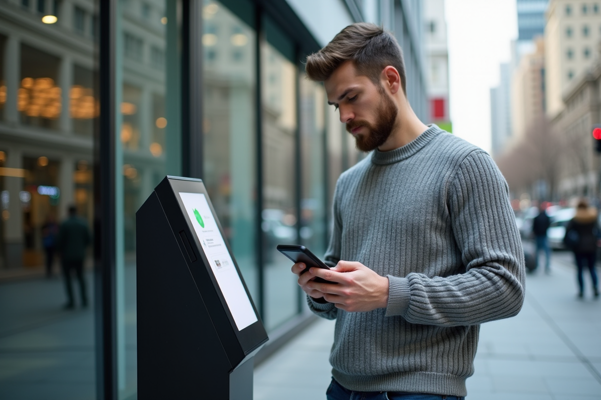 Jeune homme utilisant une application bancaire sur smartphone