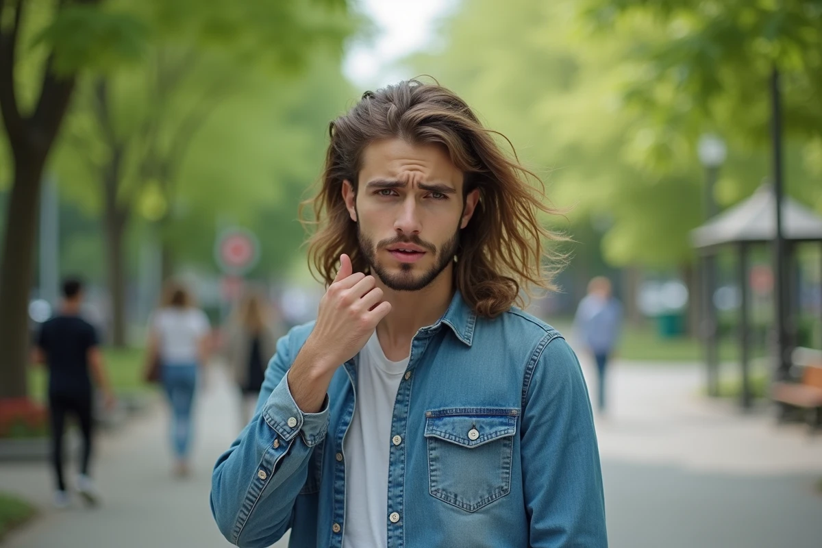 Jeune homme inspectant ses pointes dans un parc urbain