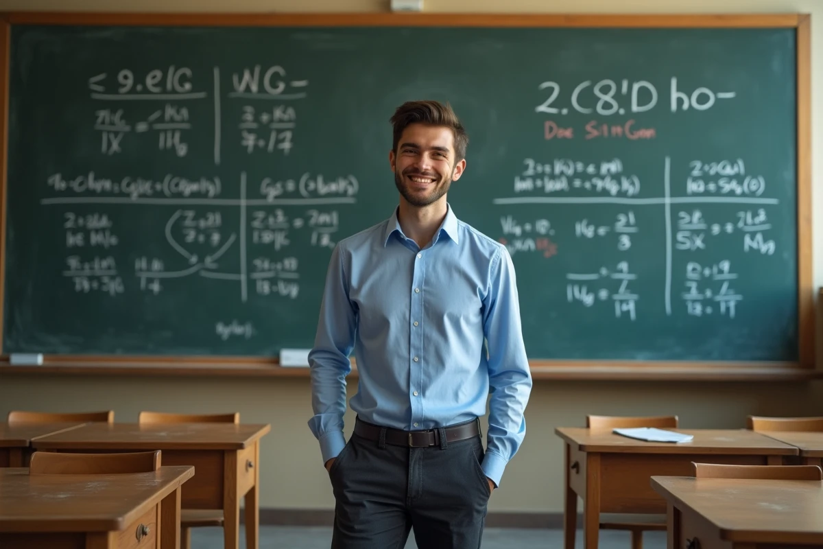 Jeune homme écrivant sur un tableau noir en classe