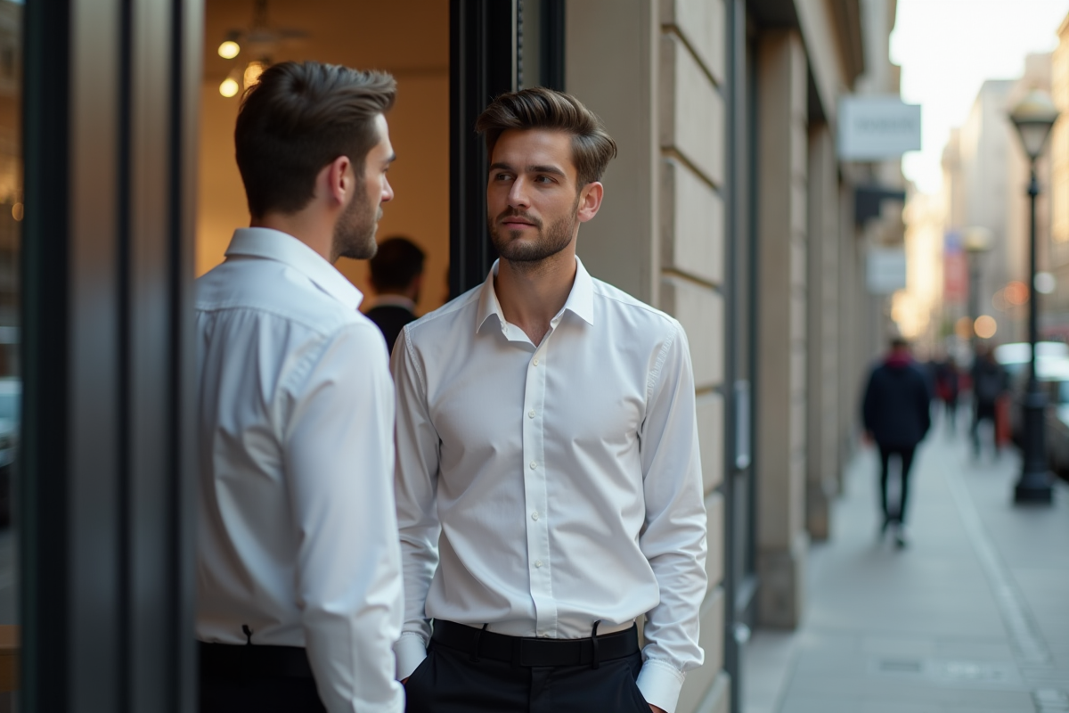 Jeune homme en tenue minimaliste dans la rue urbaine