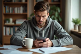 Joueur concentré cherchant seul la solution d'un niveau dans le jeu mobile Rooms And Exits