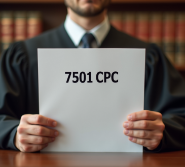 Juge tenant un document 7501 CPC en salle d'audience