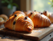 Pain aux raisins frais sur une table en bois rustique