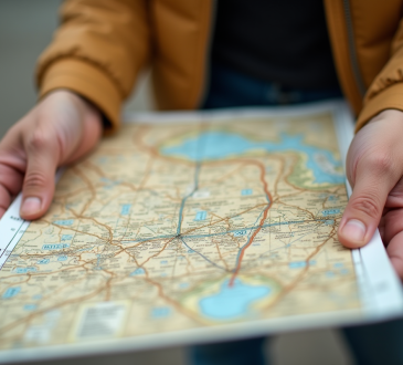 Personne tenant une carte avec miles et kilomètres en gros plan