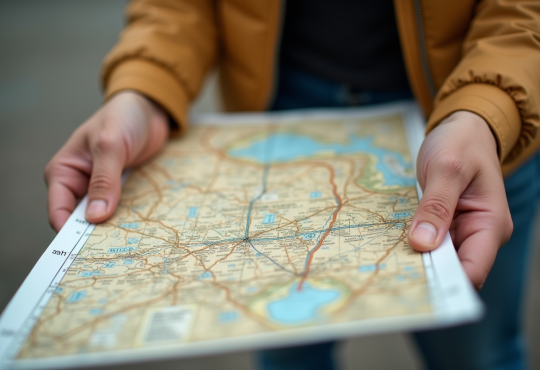 Personne tenant une carte avec miles et kilomètres en gros plan