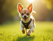 Chihuahua en plein effort dans un parc ensoleille
