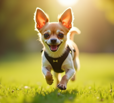 Chihuahua en plein effort dans un parc ensoleille