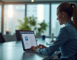 Professionnel dans un bureau moderne utilisant une sauvegarde cloud