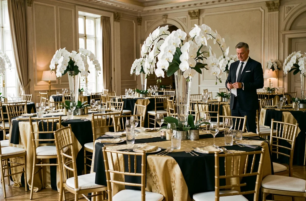 Salle de gala décorée et organisateur événementiel pour Serge Magner Événements en Isère