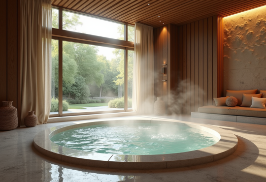 Salle de spa privée avec jacuzzi et décoration élégante